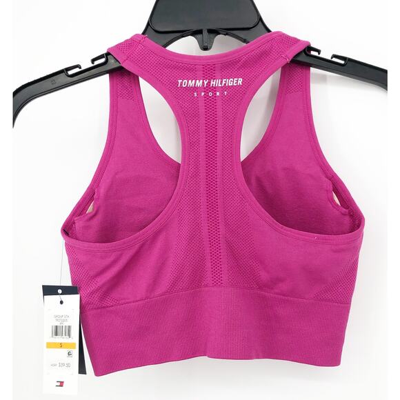 TOMMY HILFIGER SPORT Seamless Sports Bra Small Pink Dahlia Seamless Scoop NWT - Picture 6 of 14